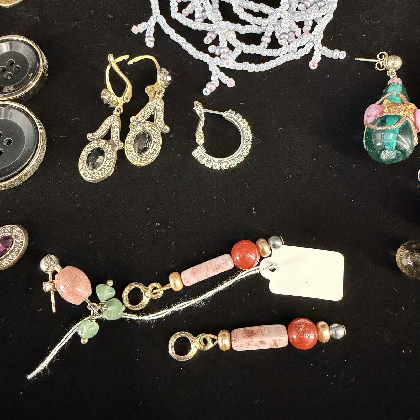 Vintage Jewelry Repair Craft Lot Beads Buttons Findings Earrings 114g