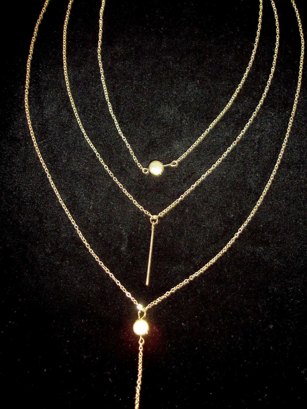 Gold Choker Necklace Lariat Layered Bar Y Drop Bar Charms Dainty Chains