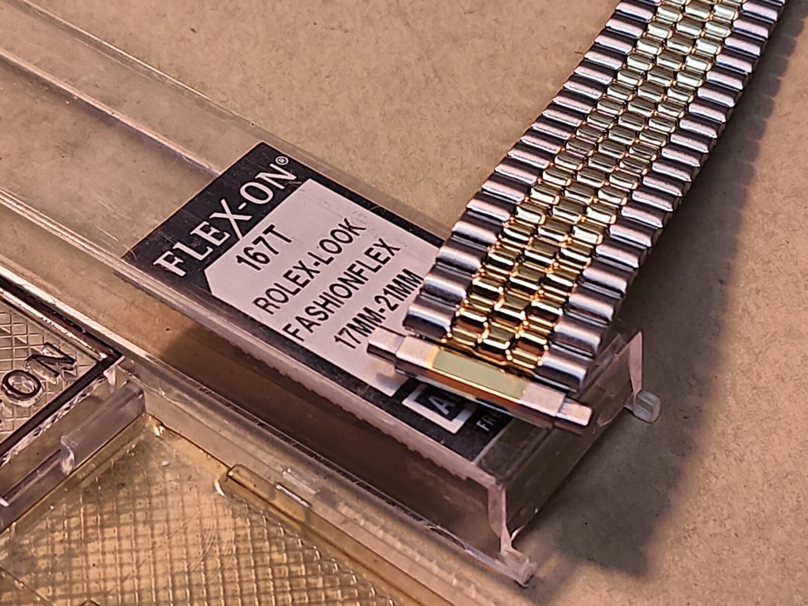 NOS Kreisler Flex-On Two-Tone SS 17-21mm Adj Straight Ends Expansion Watch Band