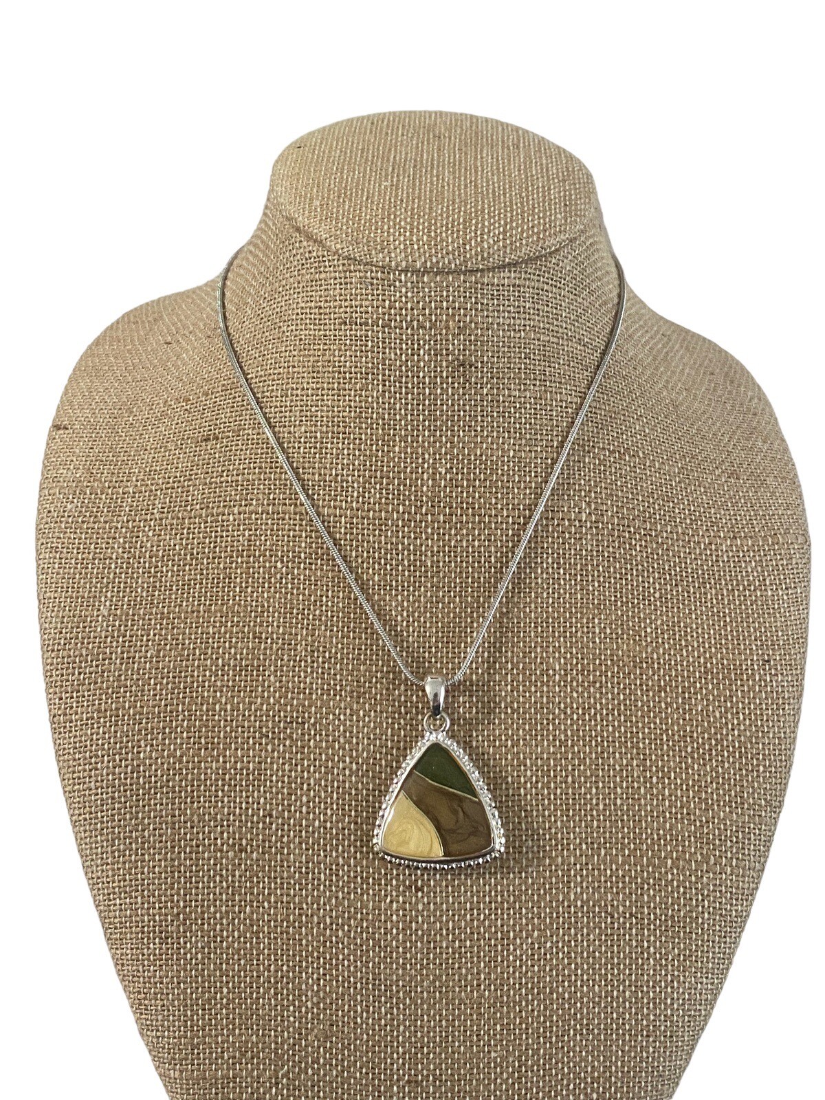 Vtg Necklace Brown Tan Silver Tone Triangle Costume Jewelry Nuetral Earthy