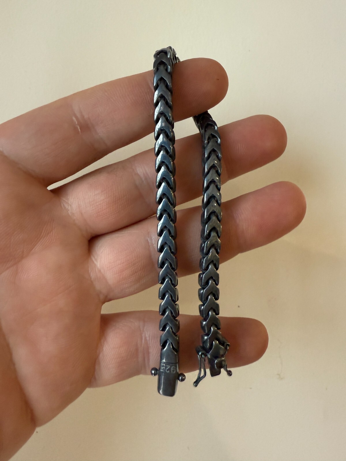 Handmade Mens Franco Bracelet Black Rhodium Over Real 925 Silver Box Lock 6mm