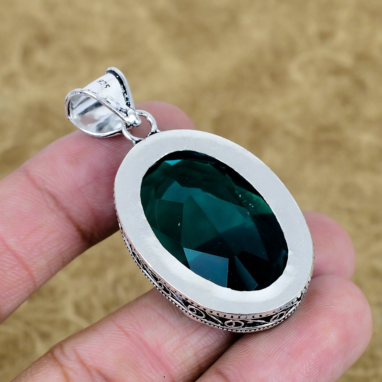 Apatite Quartz Gemstone Pendant 925 Sterling Silver Oval Vintage Jewelry For Her