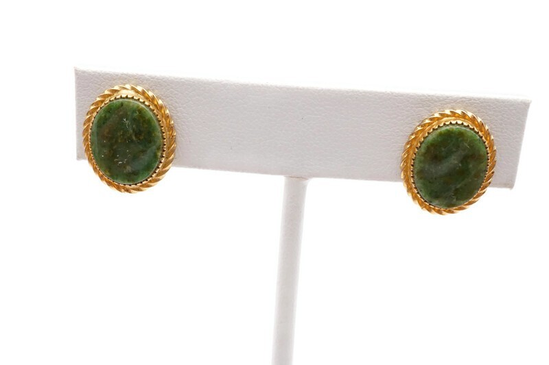 Vintage Burt Cassell 12k Gold Filled Jade Screw Back Earrings