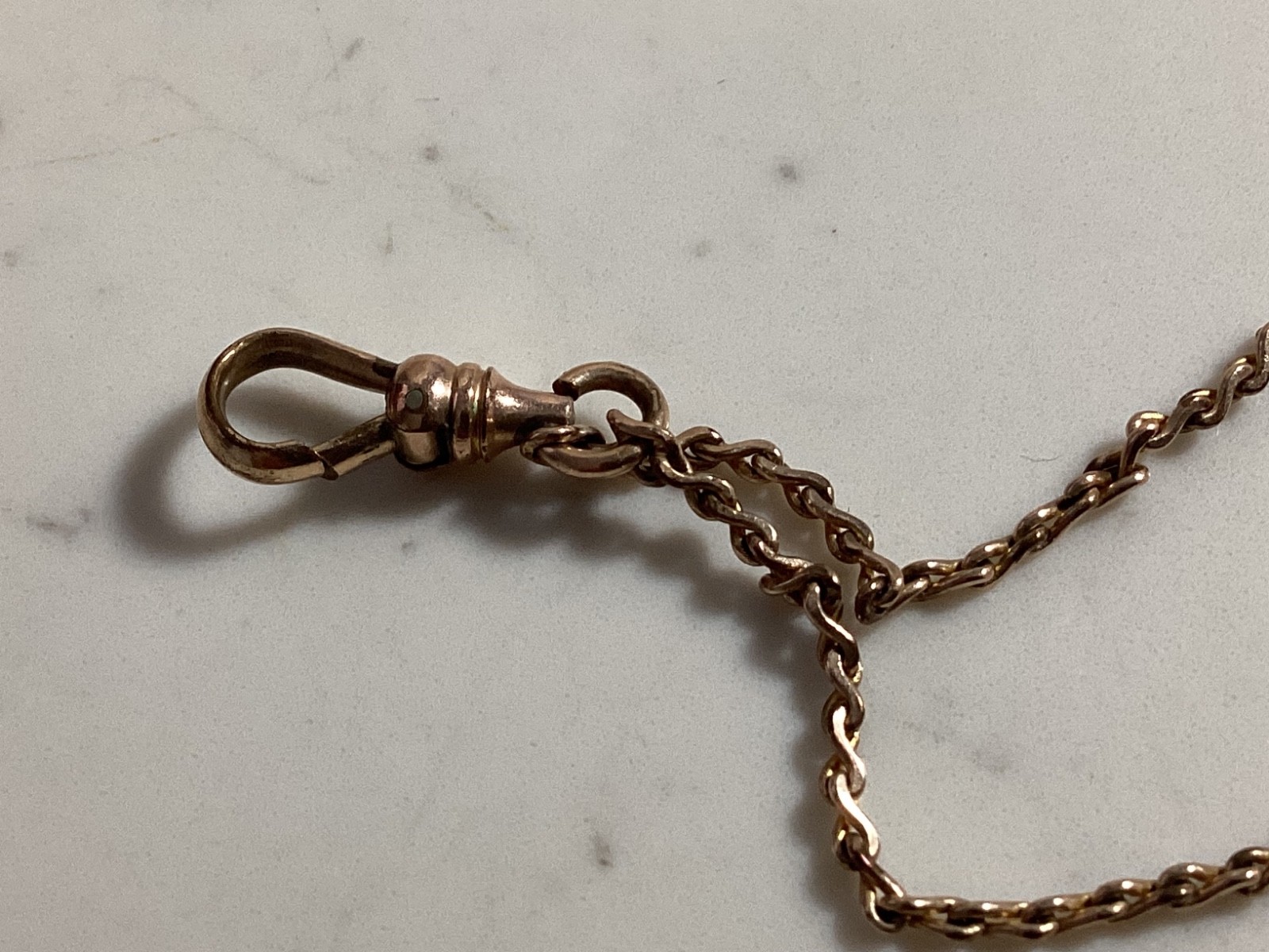 ANTIQUE SIGNED S.O.B. & CO. GOLD FILLED RUBY, PEARL SLIDING WATCH CHAIN NO RES
