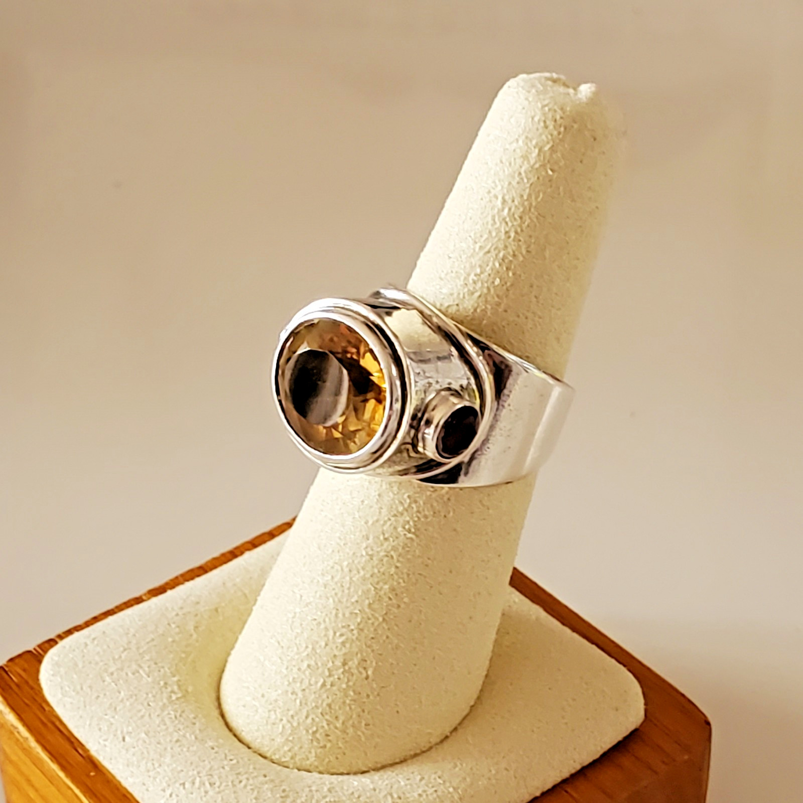 Unique Oval Citrine And Amethyst Sterling Silver 925 Wide Cocktail Ring Size 7
