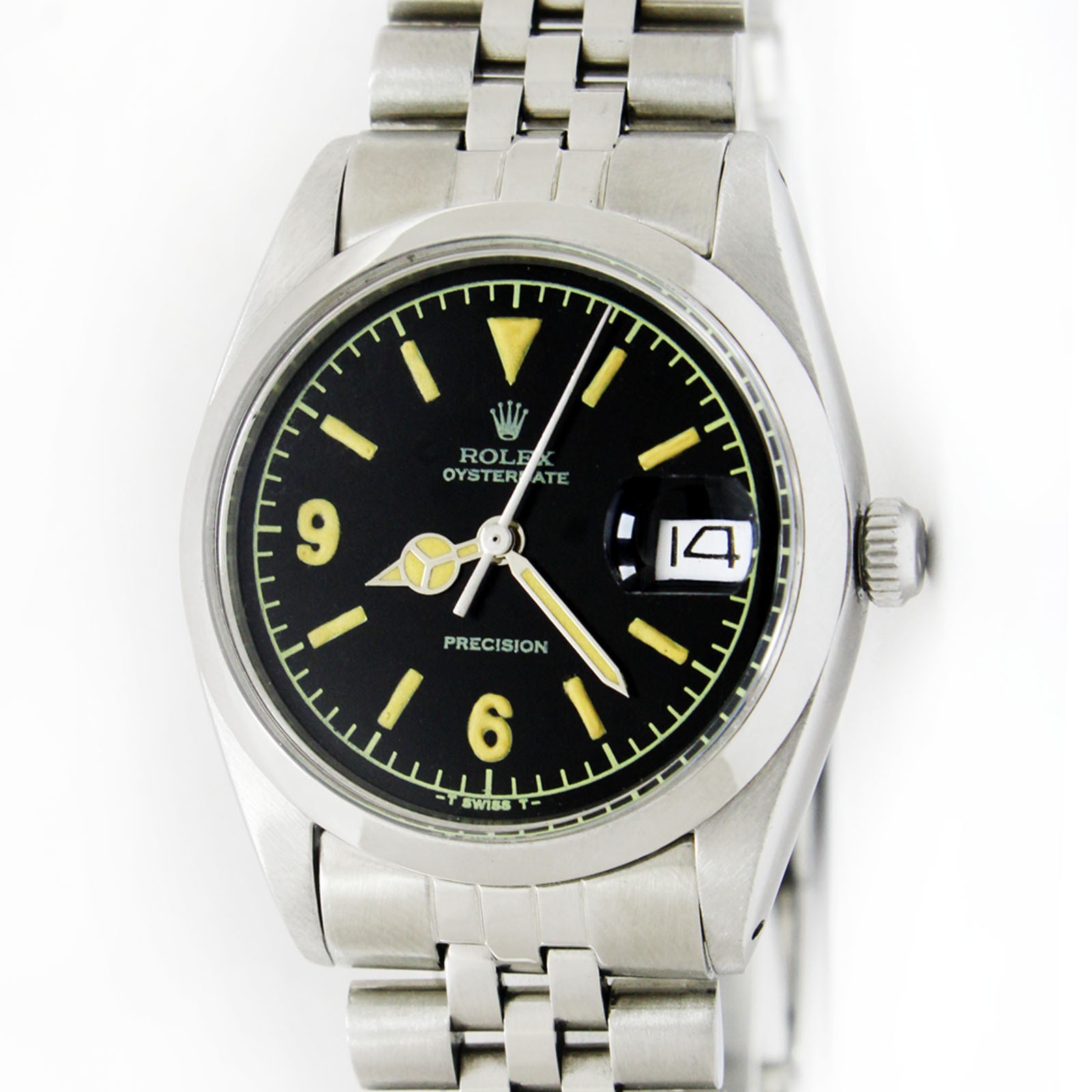 Vintage Rolex Oysterdate Precision Black Dial 34mm Men Steel Watch Ref 6694