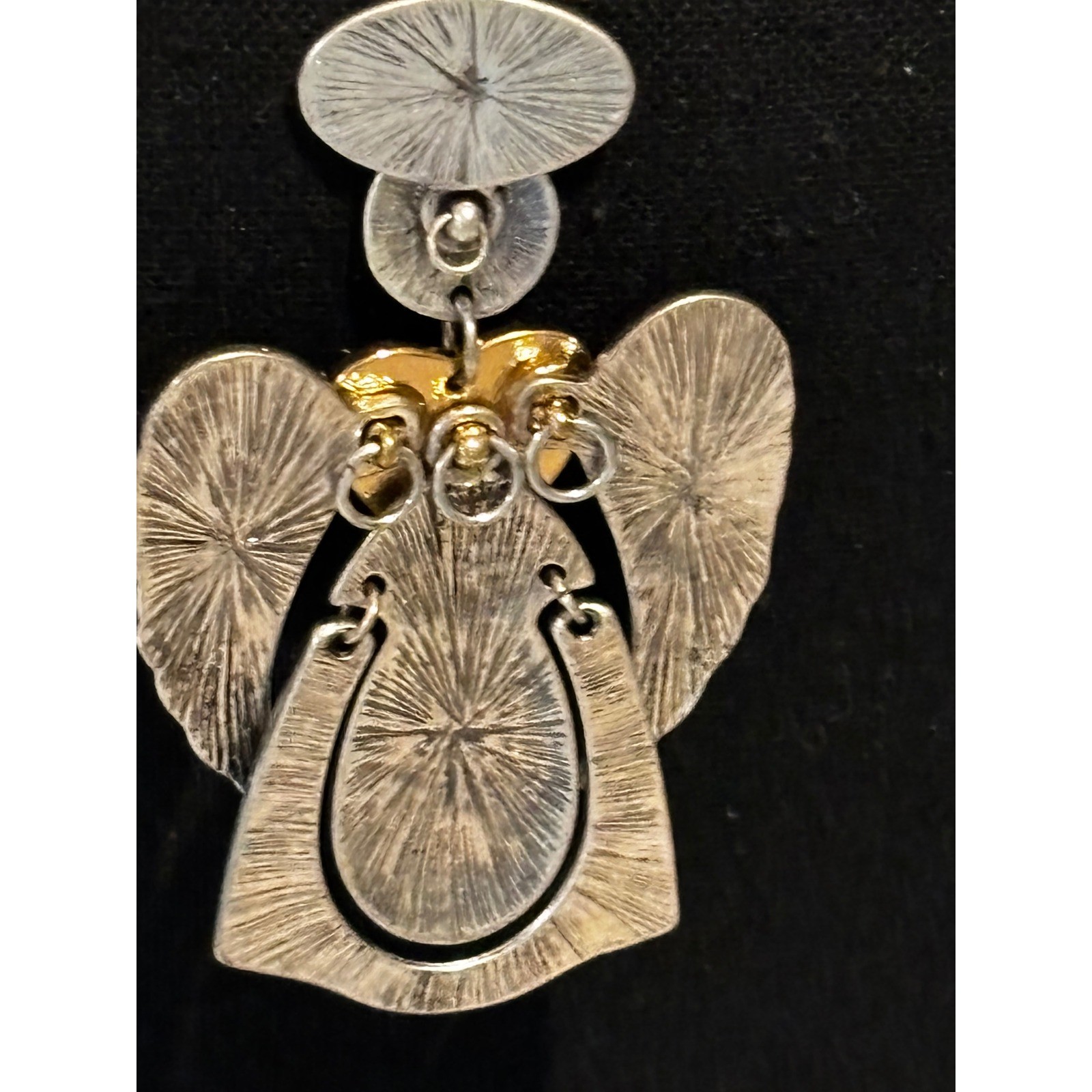 Mixed Metal Articulated Angel Heart Pendant Necklace Silver Gold Tone Holy Boho