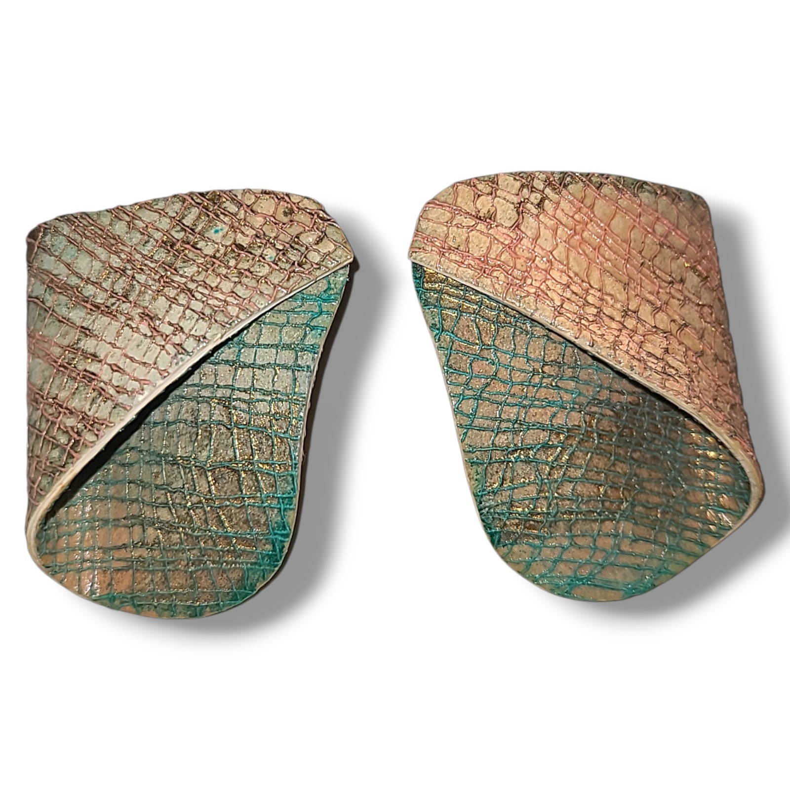Vintage 80s Abstract Statement Clip On Earrings Peach & Green Art Big Bold