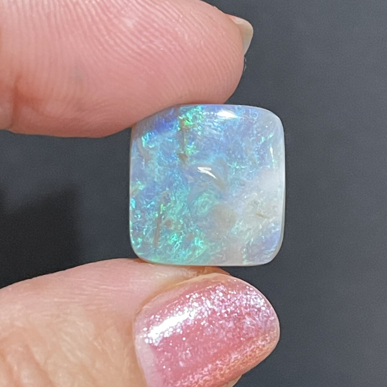10.4ct 15×14.8×5.4mm Solid Australian Mintabie Black Opal Square Cabochon Gem