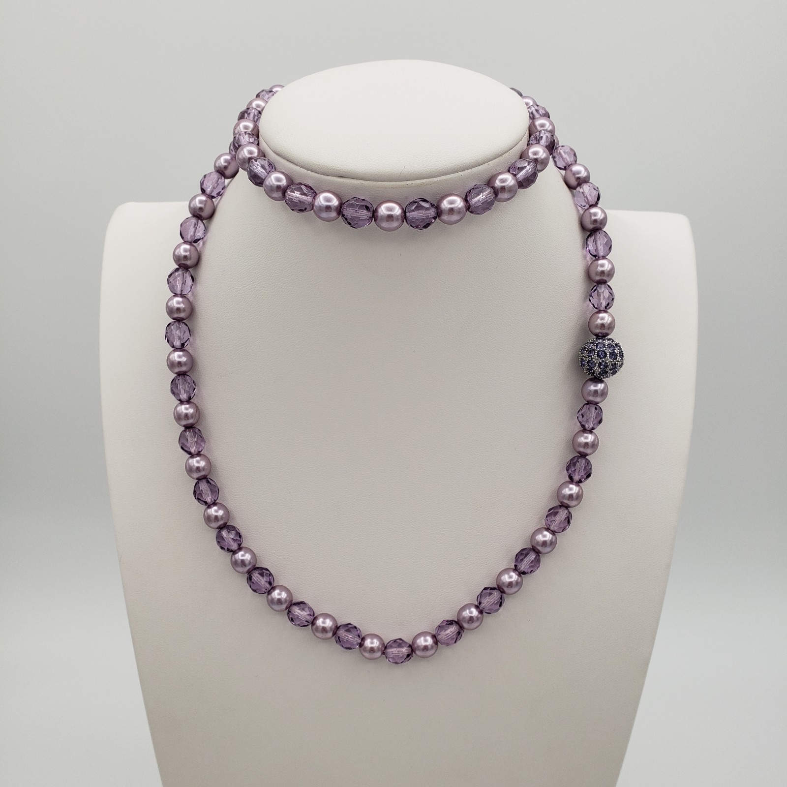 Joan Rivers Purple Faux Pearl Lavender Crystal Bead Necklace & Bracelet Set