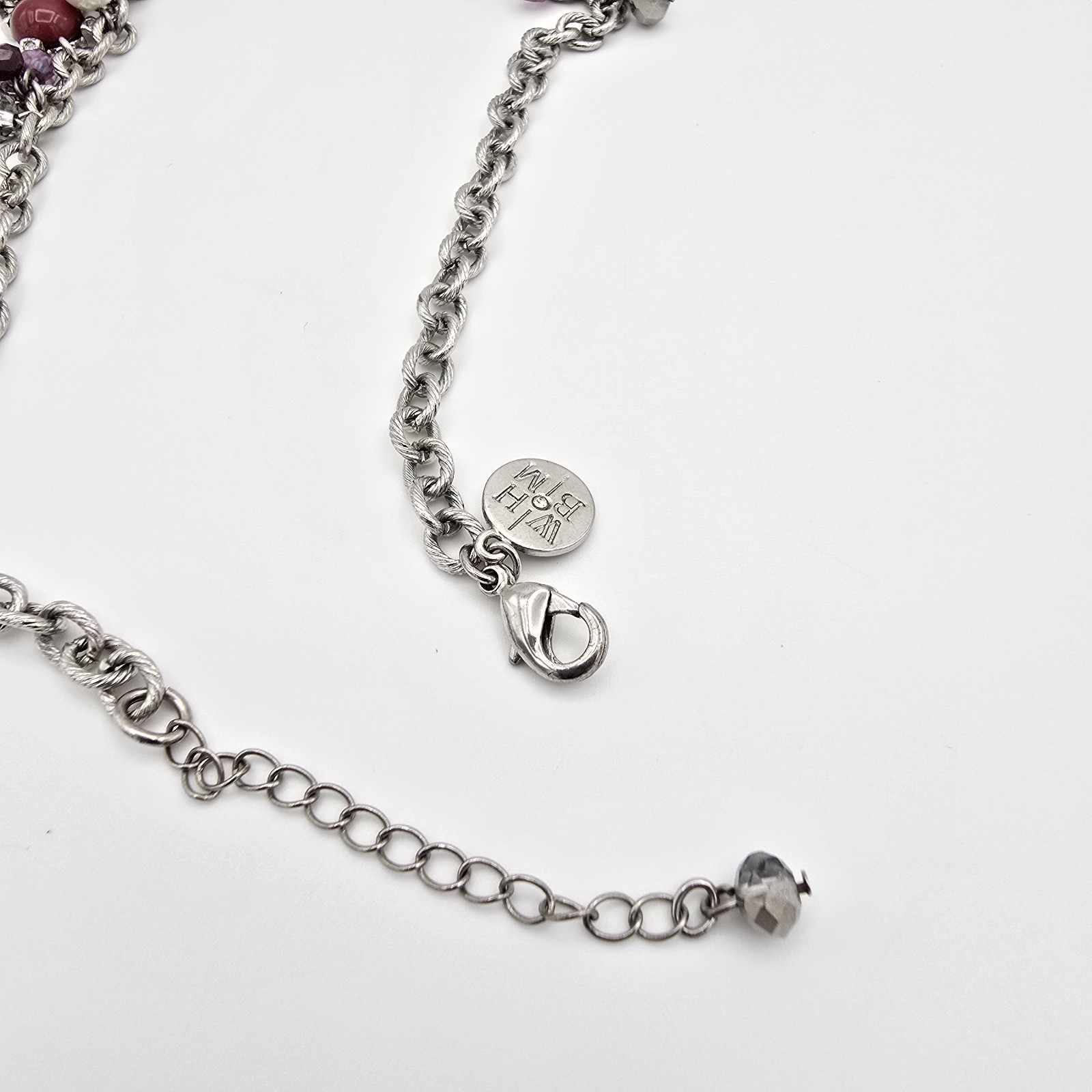 White House Black Market Red Rhinestone & Faux Pearl Necklace Purple Gray White