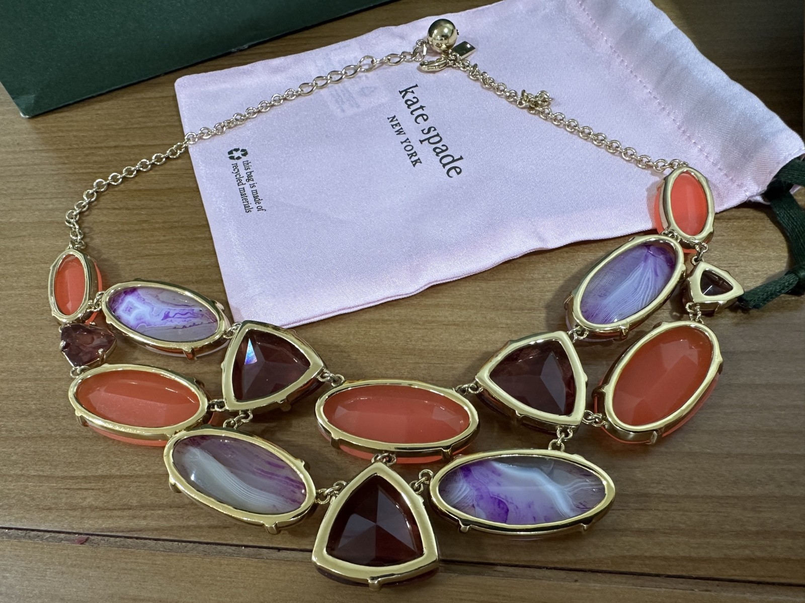 Kate Spade Semi-Precious Stones Bib Collar Purple Orange Necklace Gift Set