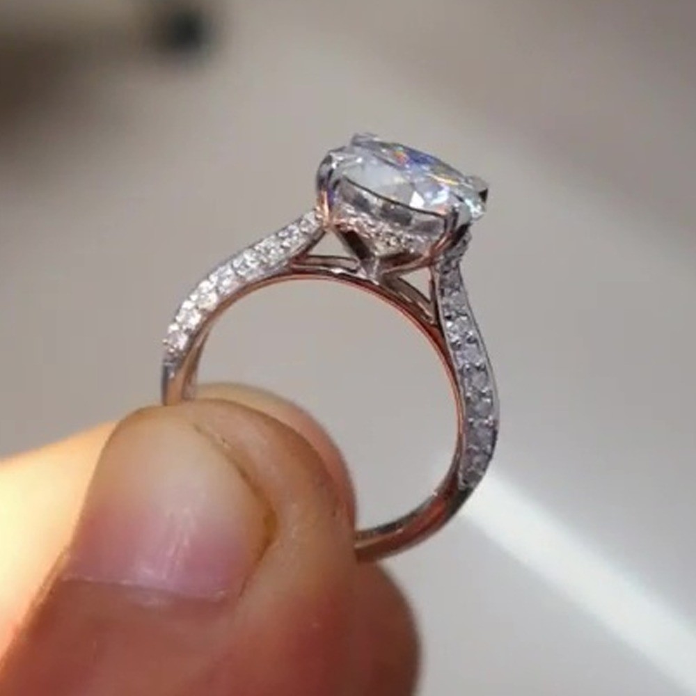 1.90 TCW Round Cut Moissanite Solitaire Engagement Ring In 14k White Gold Plated