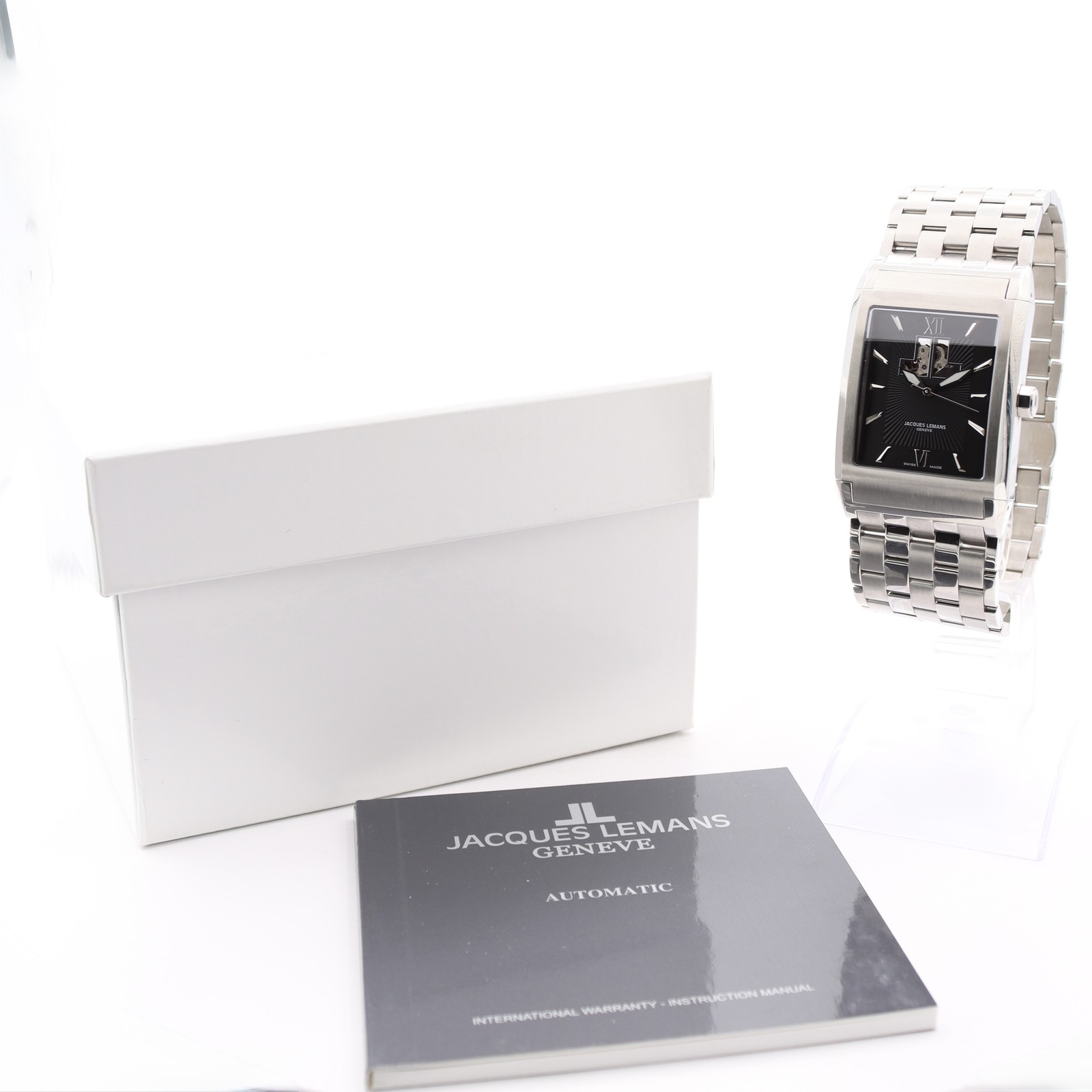 NOS 32.5mm Jacques Lemans G186C Geneve Open Heart Automatic Wristwatch Steel