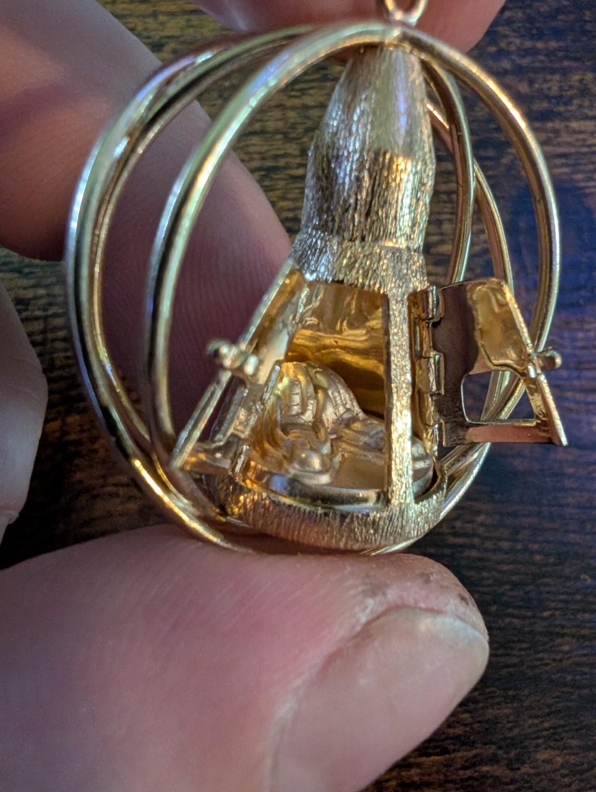 Vintage 14k Gold Mechanical Gemini Space Capsule Charm Pendant Heavy 19g+ NASA