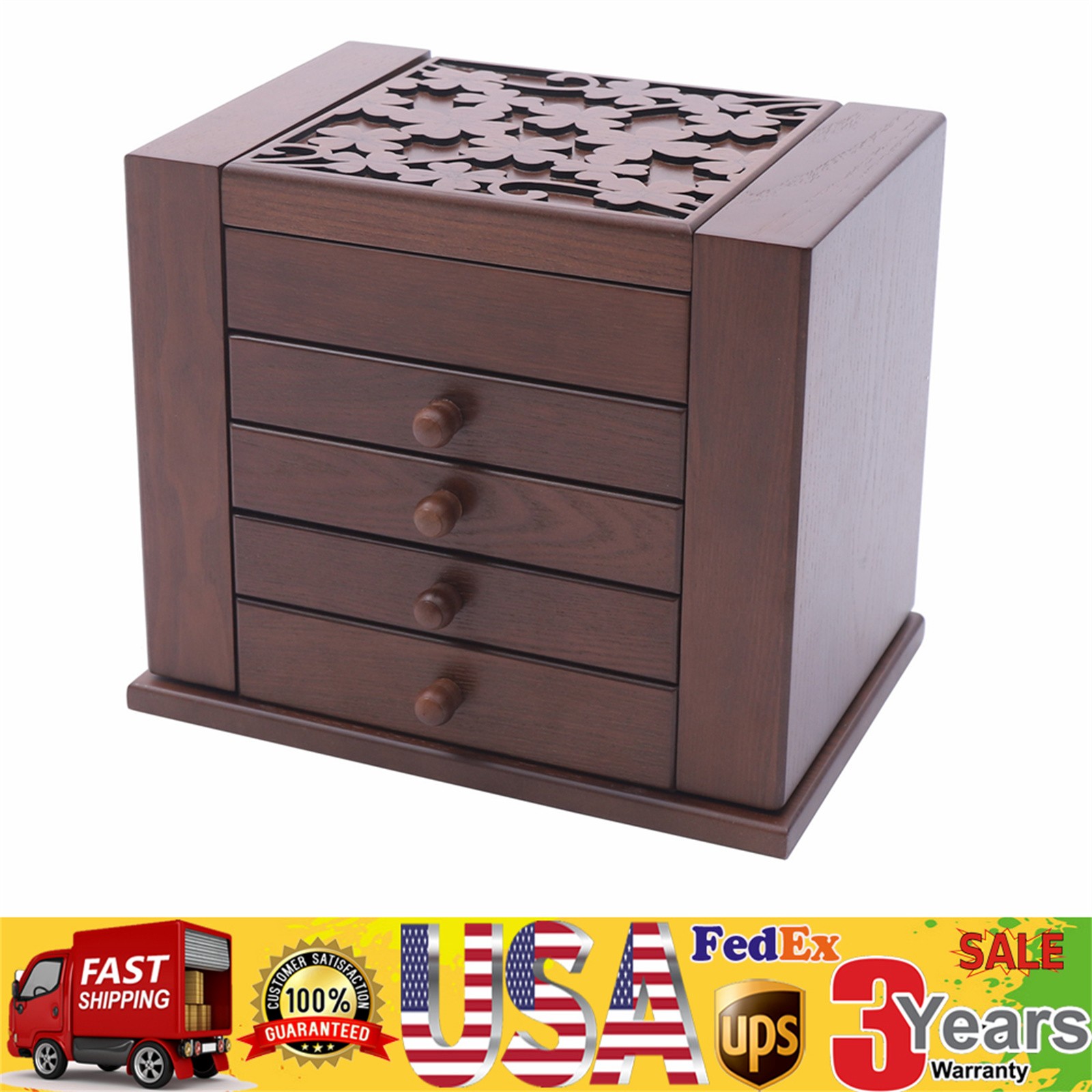 5 Layers Case Vintage Large Jewelry Organizer Storage Box w/ 4 Drawers