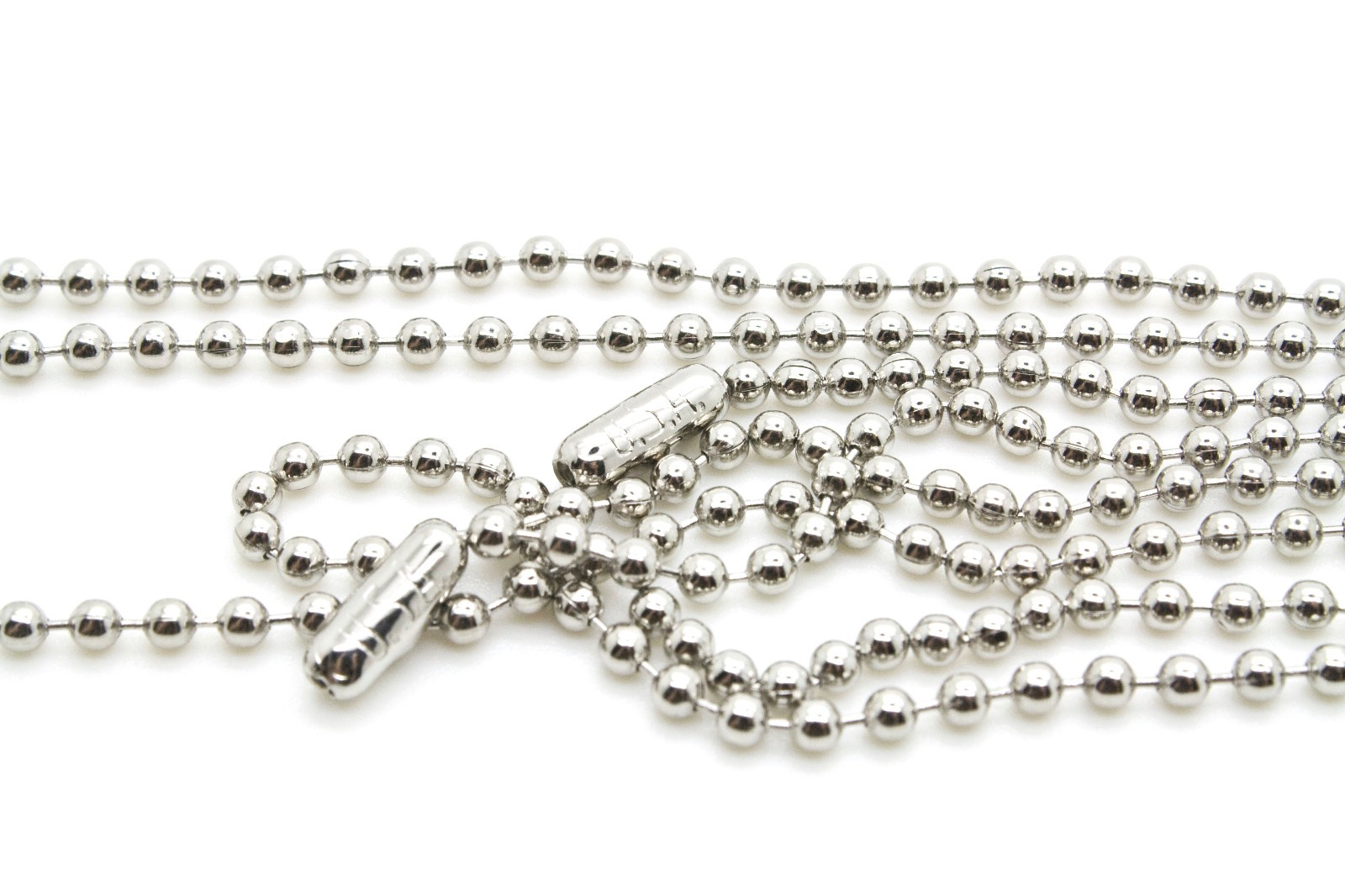 Lot 3 Nickel Plated Ball Chain Necklace 24″ 2.4mm Bead Dog Tag Chain