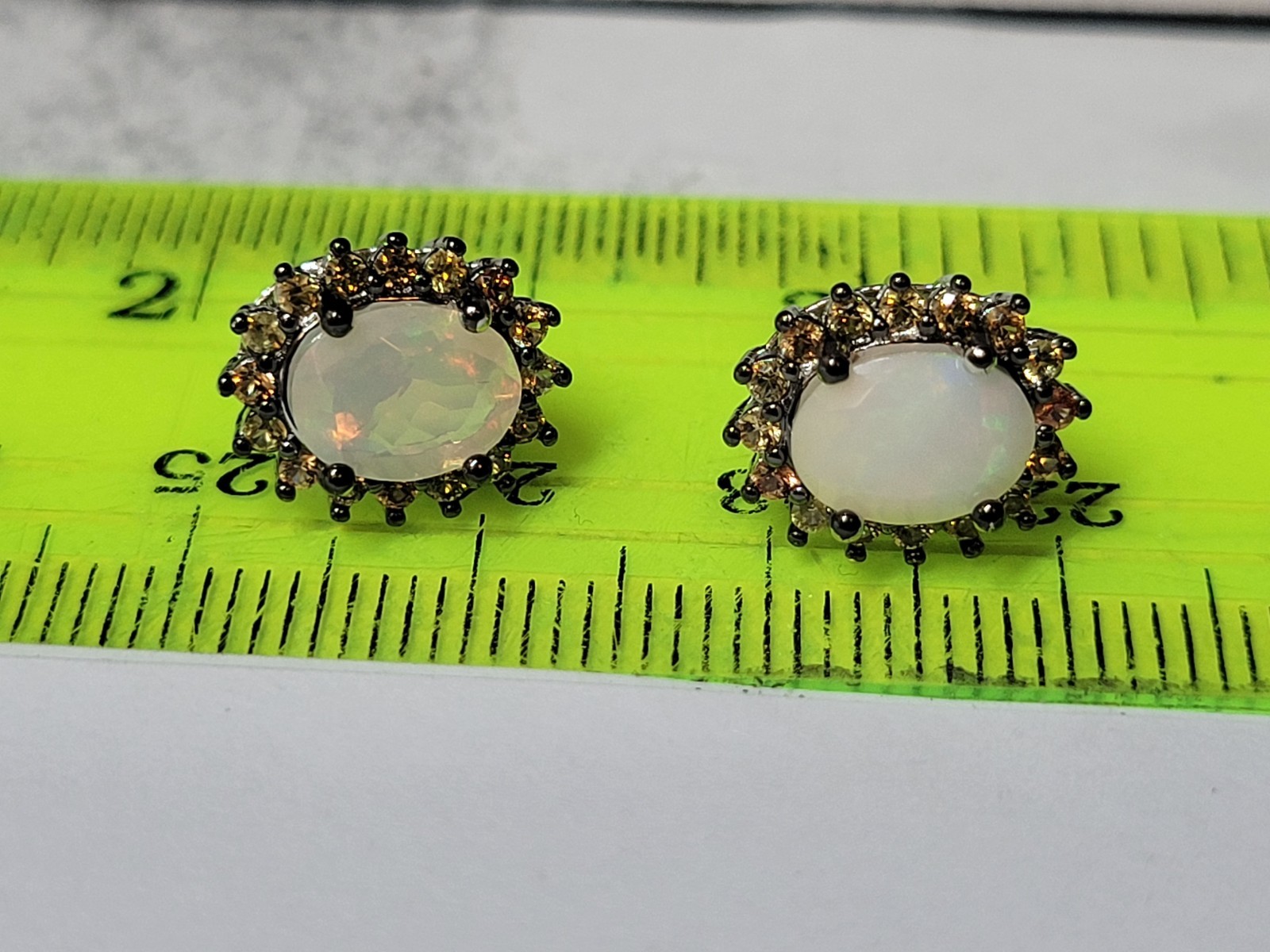 Natural Ethiopian Opal & Sapphire 925 Sterling Silver Post Earrings 1087