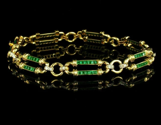 3.20Ct Princess Lab Created Green Emerald Tennis Bracelet 14K Yellow Gold Plated