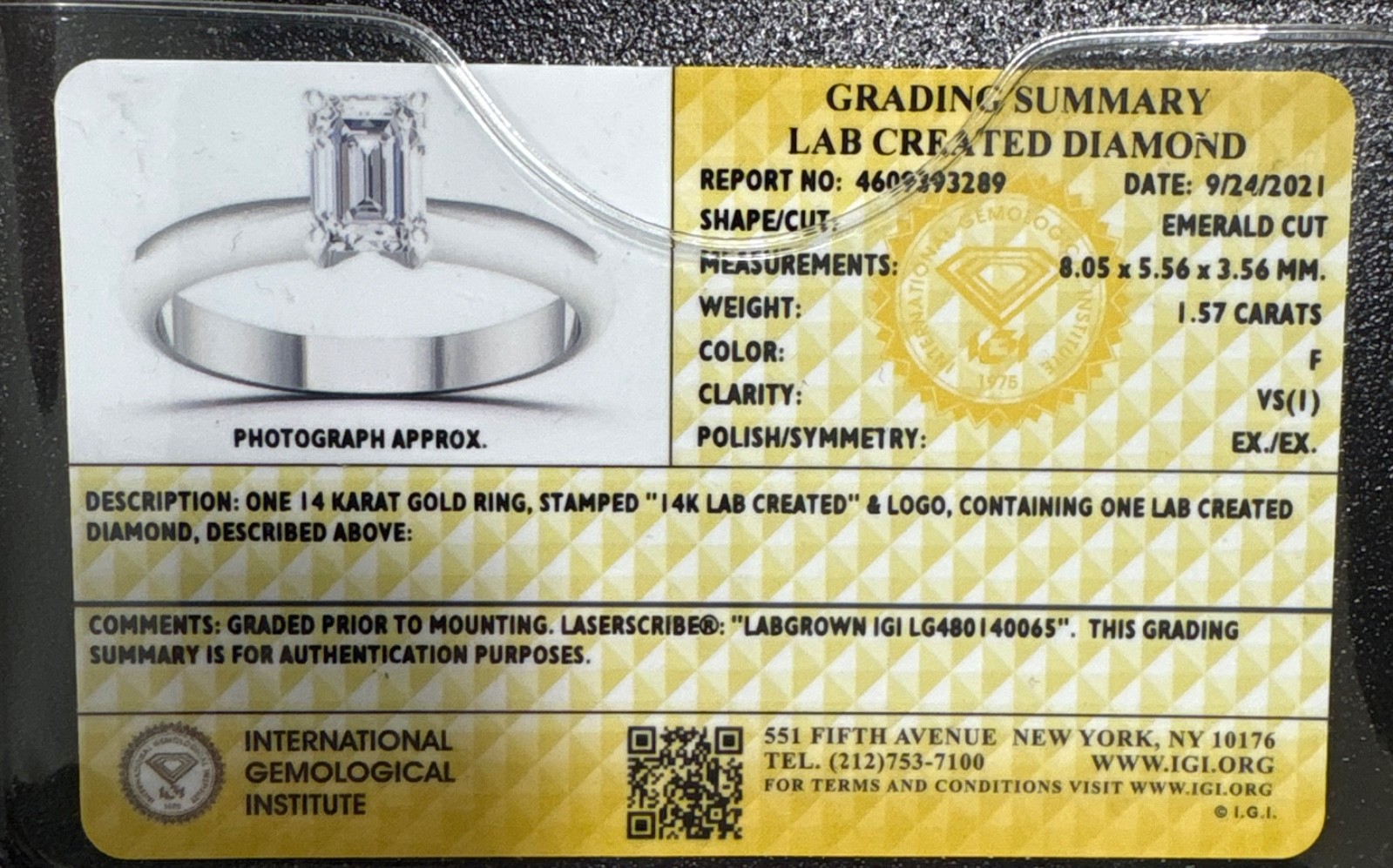1.57ct Lab grown Diamond Emerald Cut 14k white gold Ring Zales