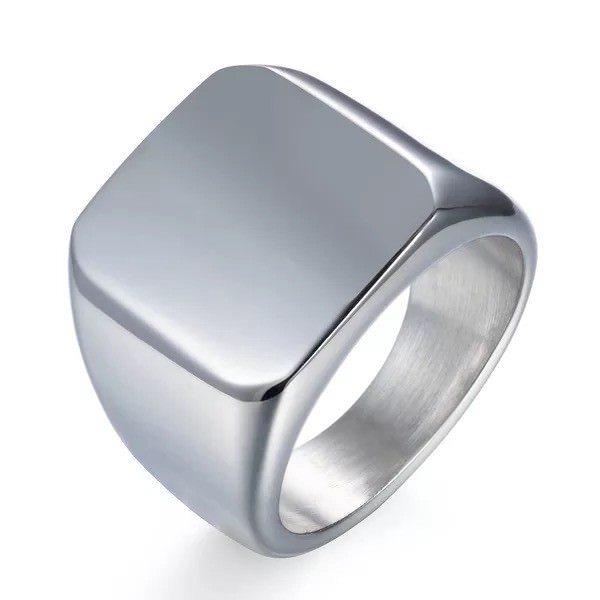 Mens Stainless Steel Ring Square Signet Polished Biker Silver Black Blue Gold.