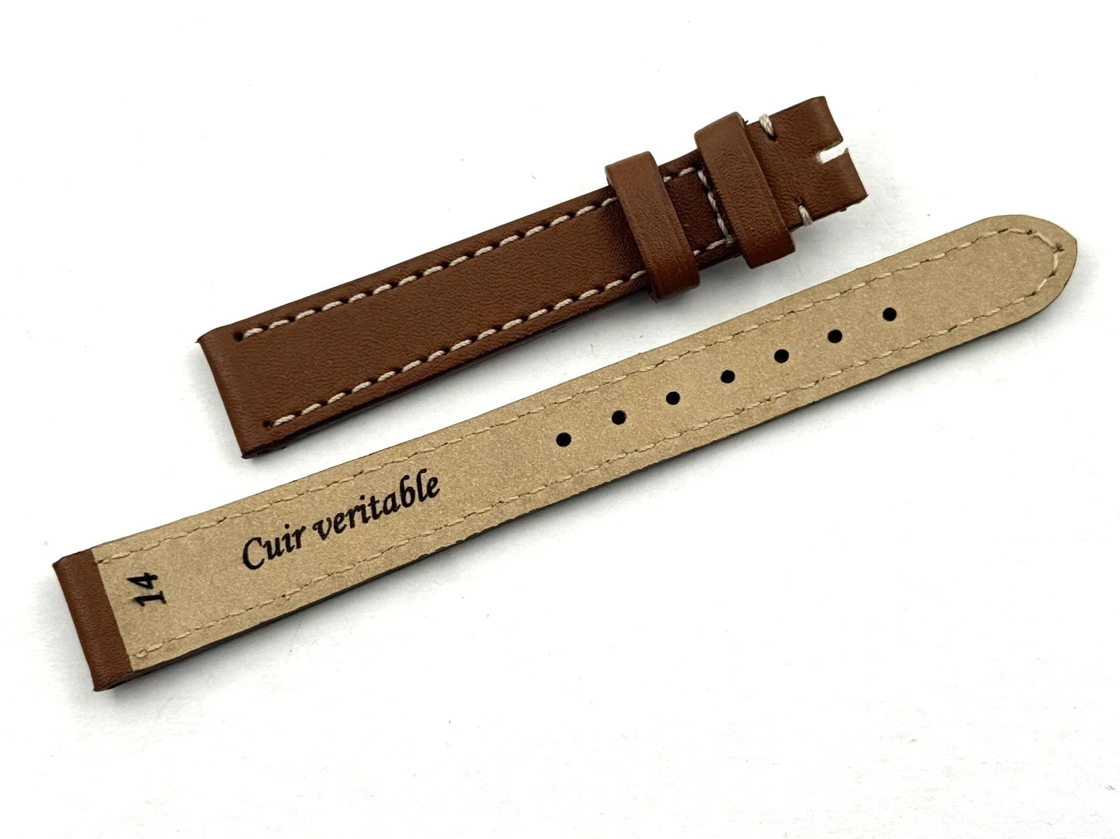Genuine Brown Leather Strap 14/12mm Buckle Ardiglione Made Italy Women New