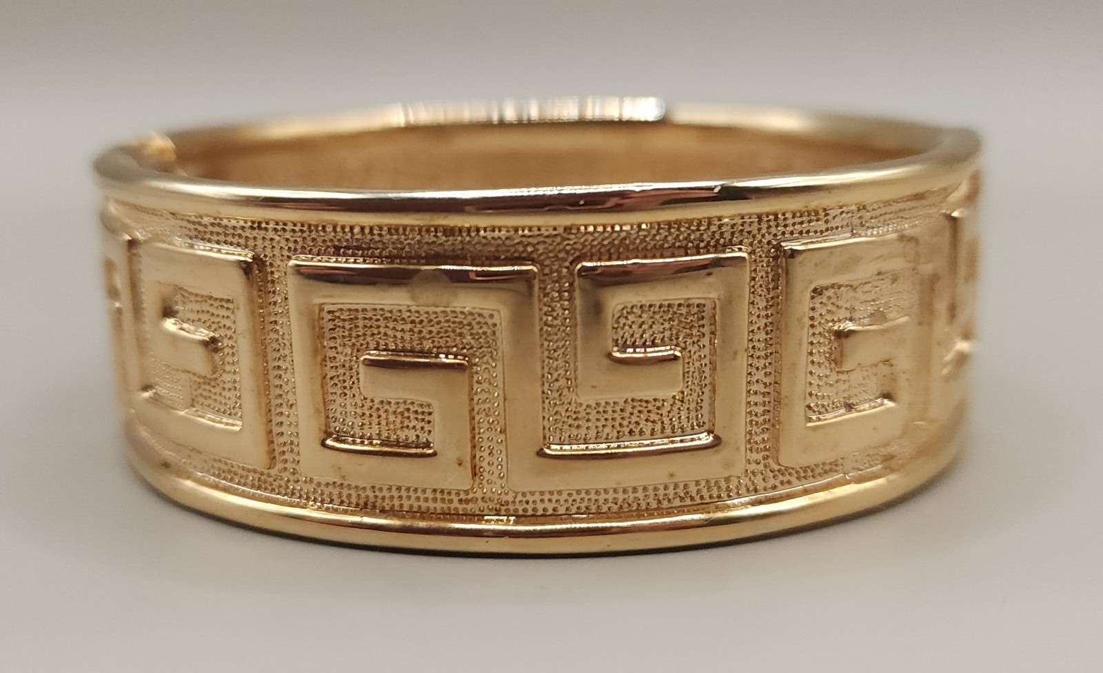 Vintage Greek Key Hinged Bangle Bracelet Heavy 10K Gold Plated Chunky 82g