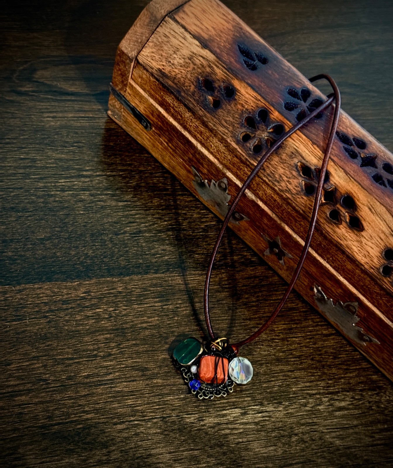 one-of-a-kind handmade necklace with vintage-inspired assemblage pendant