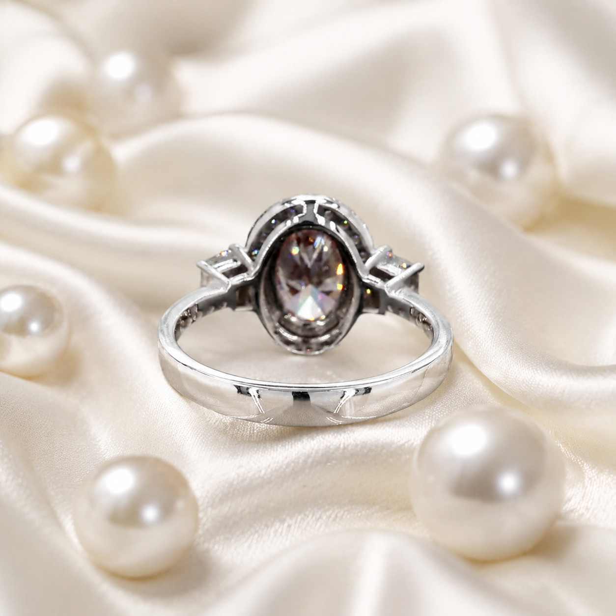 Fancy Vivid Pink Diamond Ring IGI Lab Created 5.00 Carat Oval Cut 18k White Gold