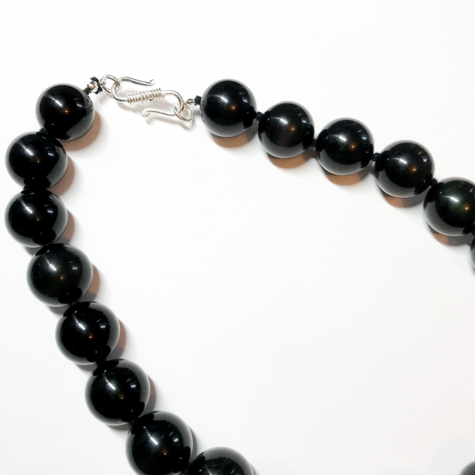 Hand knotted 18mm Black Obsidian beads Necklace, Natural Black Stone Necklace