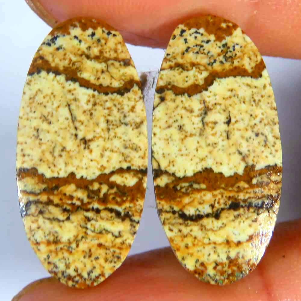 18.05Cts.100%Natural Designer Picture Jasper Pair Oval Cab 11x23x4mm Gemstone