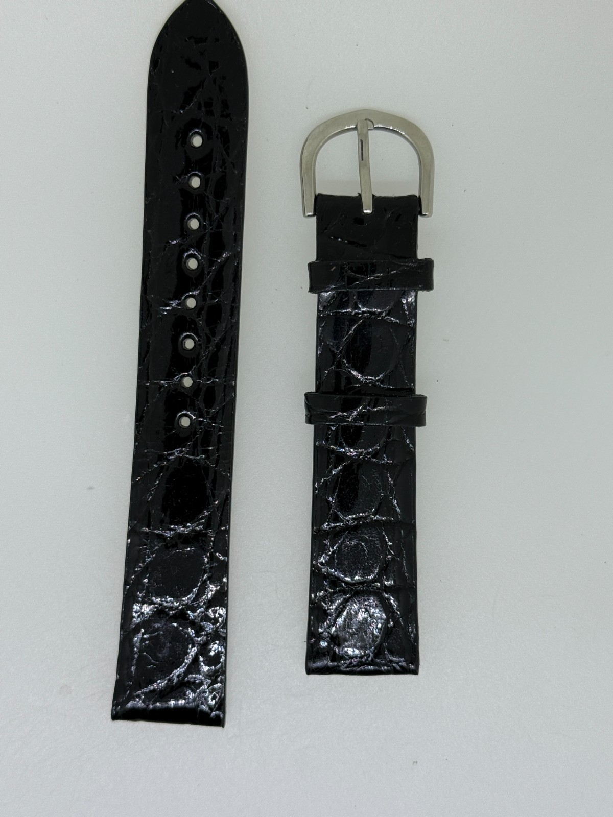 Hadley Roma black shiny Crocodile watch band strap 18MM x 16MM