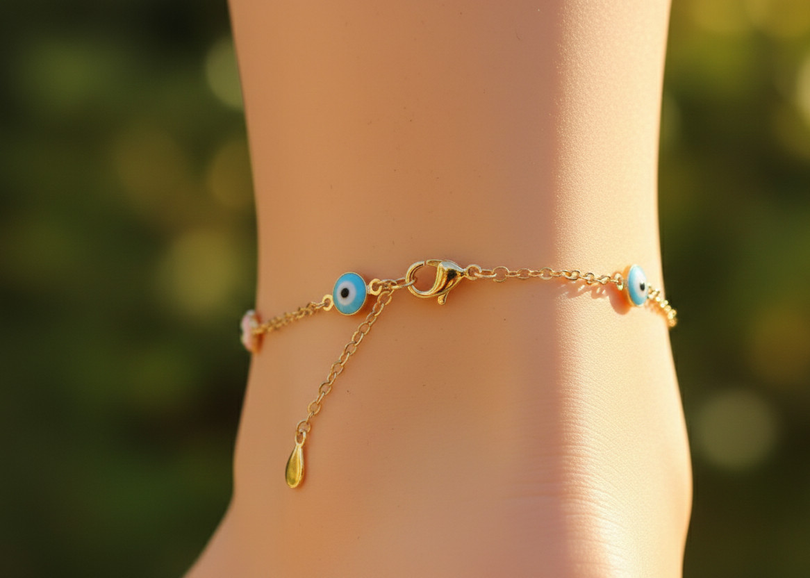 Elegant Gold Color Evil Eye Charm Anklet 18K Gold Plated Designer Anklet