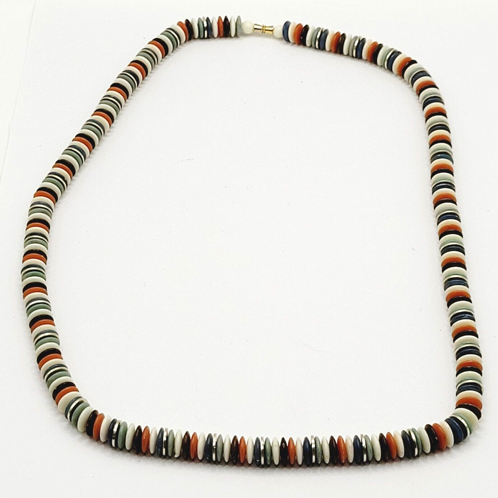 Button and Thread Like Bead Colorful Disc Heishi Style Vintage Necklace 25 In