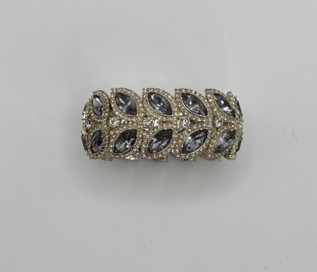 Vintage Crystal Wide Bracelet Angular Design Special Occasion Smokey-Gray 7in