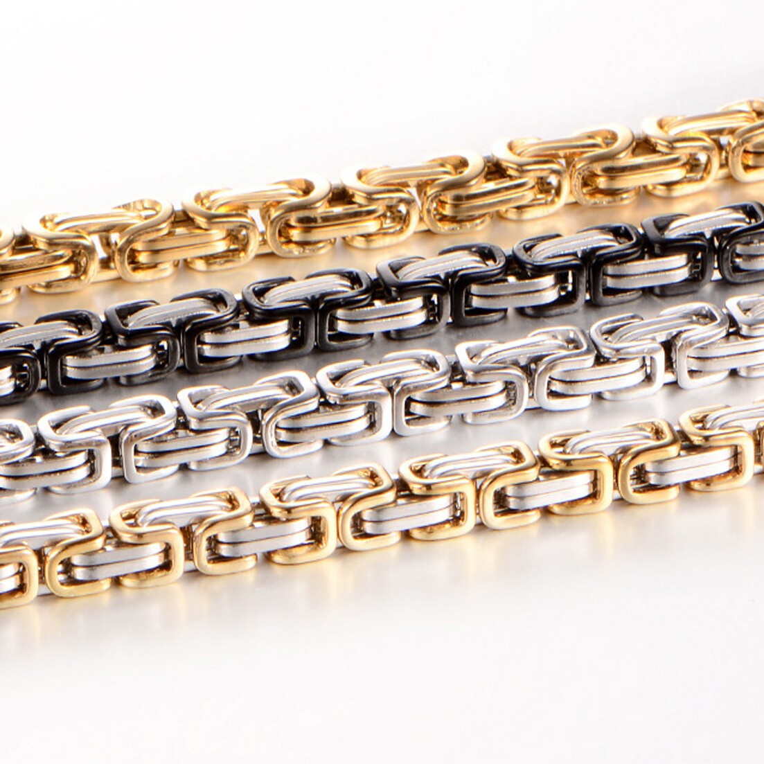 4/5/8mm Stainless Steel Byzantine Link Chain Necklace Men Gold Silver Black