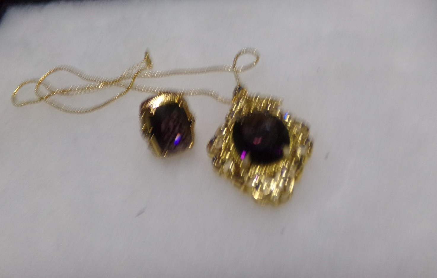 NEW VINTAGE REPRODUCTION RHINESTONE ENAMEL GLASS NECKLACE & RING SET