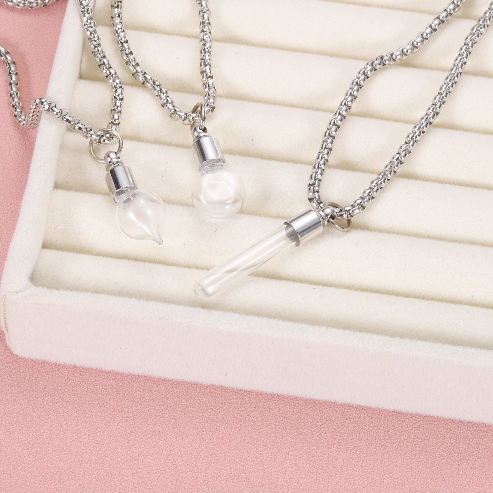 Vial Necklace, 5Pcs Flask Glass Container Necklace, Silver Tone