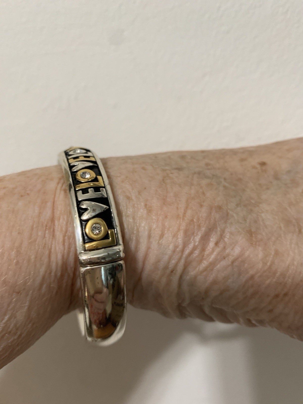 Love Bangle By Brighton.Cubic Zirconia,Enamel,Clasp closure& Silver Plated,8”Fit