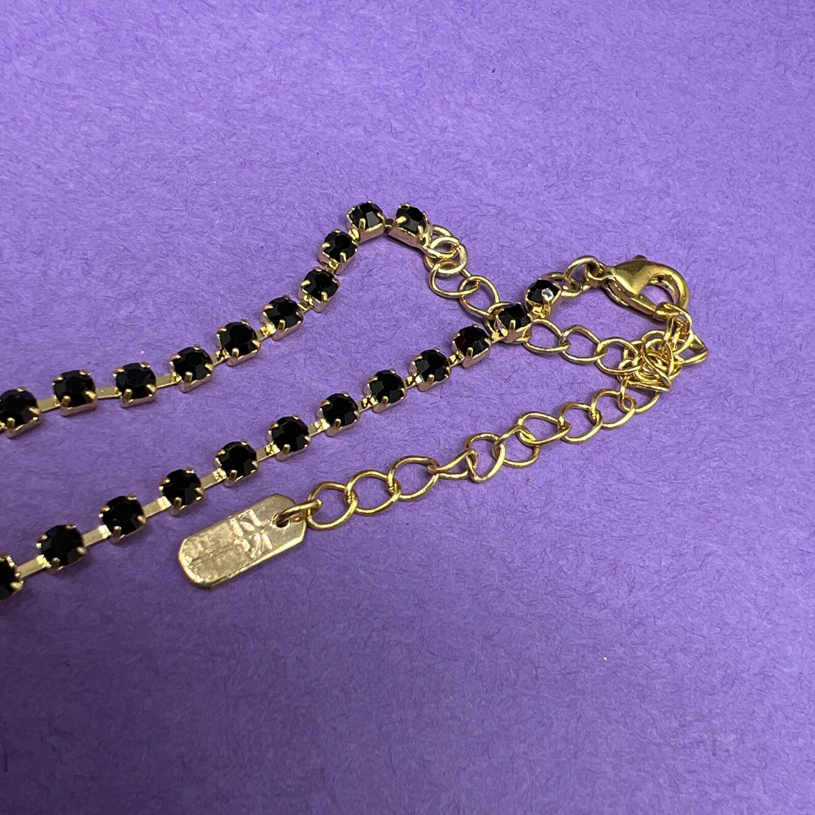 Gold Tone With Black Prong Set Rhinestones 14”-18” Necklace (6721)