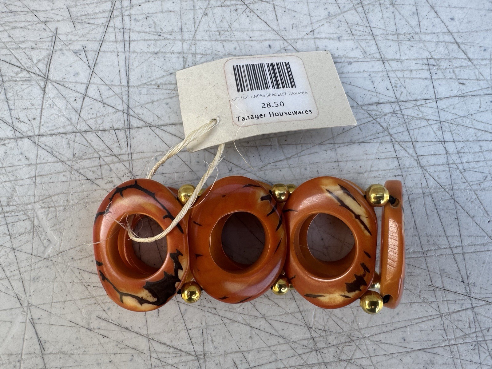 Organic Tagua Nut, Acai Seeds Bracelet Orange & Brown Handmade Ecuador Jewelry