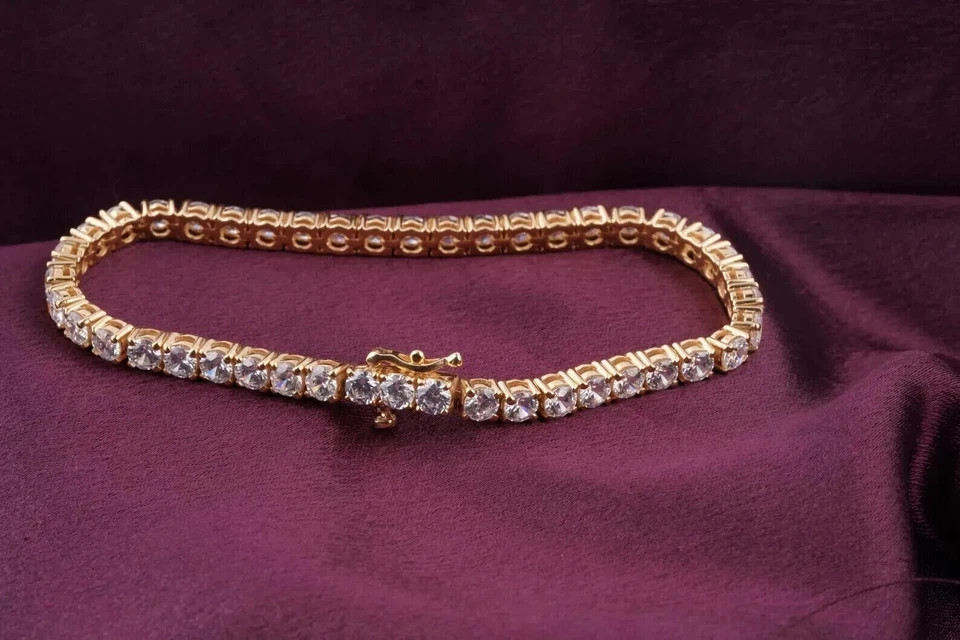 14k Yellow Gold Round Lab Grown Diamond 6.5″ Tennis Bracelet For Festive Gift !