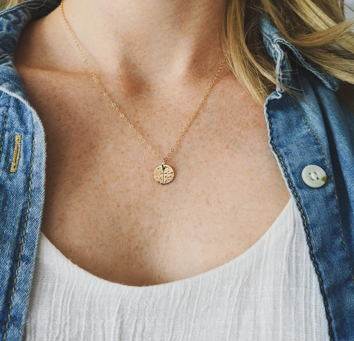 Small Cross Necklace for Women, 14K Gold Silver Plated Pendant | Dainty Cross Ch