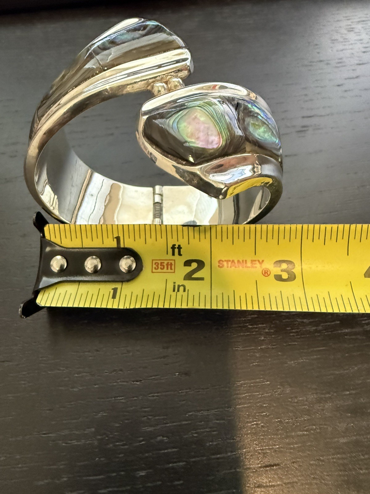 Vintage TAXCO Sterling Silver & Abalone Bypass Clamper Spring-Hinge TR-164