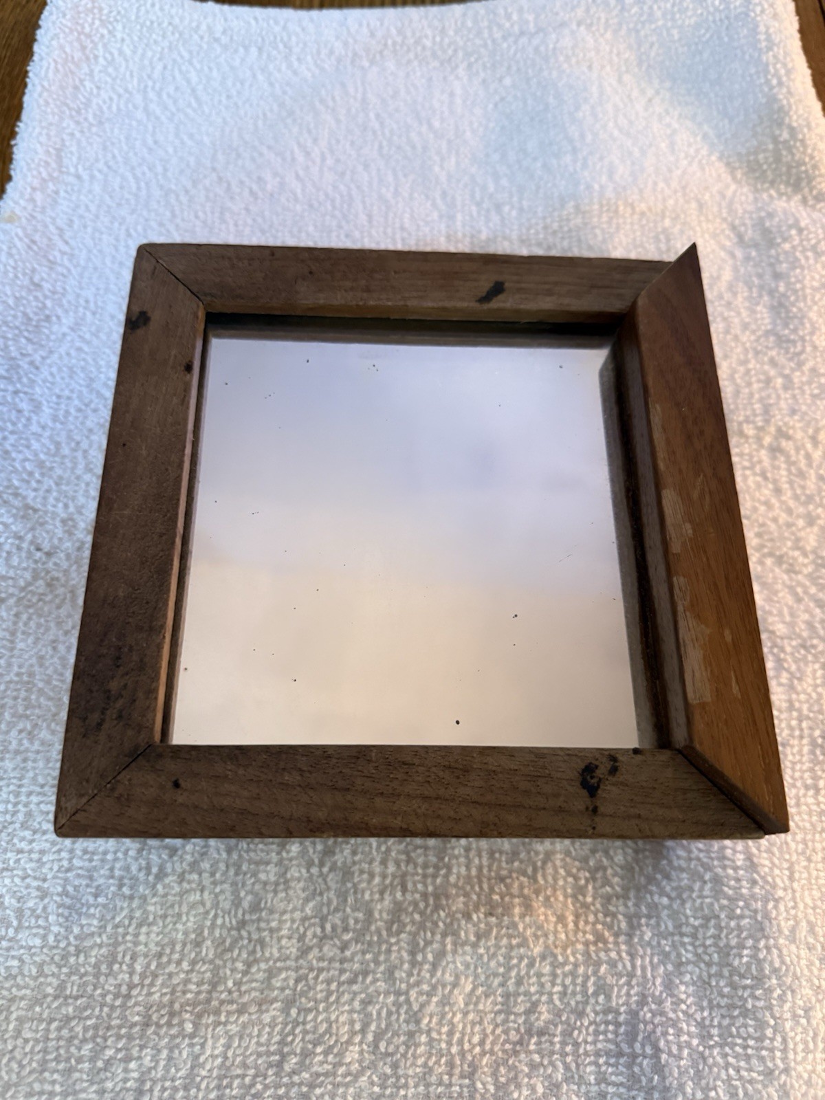 Vintage Walnut Trick Jewelry Box w/ Secret Slide Compartment & Hidden Mirror Old