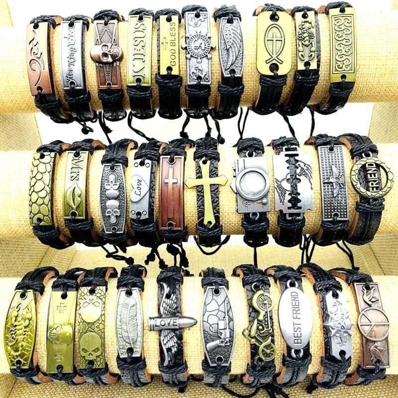 30pcs Cuff Bracelets Copper Alloy Leather Handmade Fashion Jewelry Wholesale