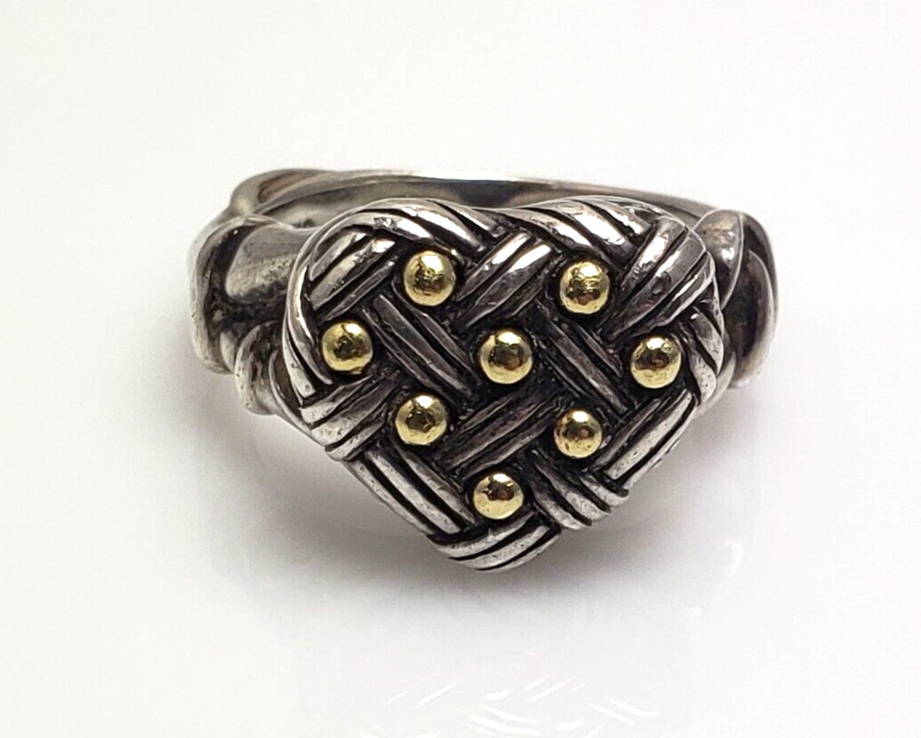 Ann King Sterling Silver 18k Yellow Gold Basket Weave Heart Ring Size 7