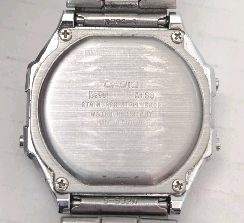 Casio 3298 A168 Illuminator Watch Mens 35mm Silver Tone Digital Alarm Chrono