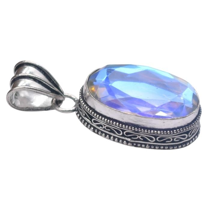 Mystic Topaz Hydro Gemstone Antique Silver Plated Pendant 2″ J 2045