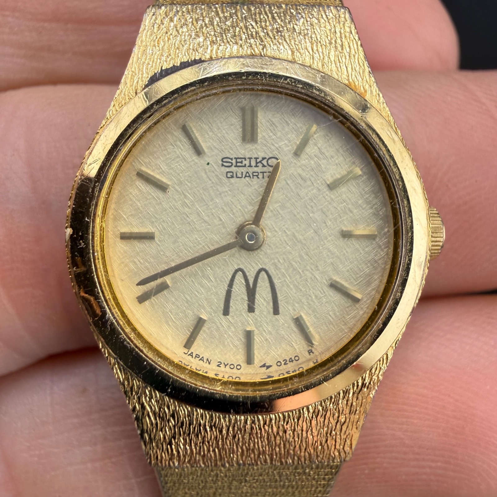 Vintage Seiko Watch Gold Tone McDonald’s Engraved “EMS” NOT RUNNING